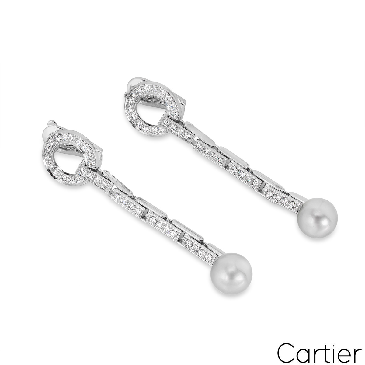 Cartier White Gold Pearl & Diamond Agrafe Earrings